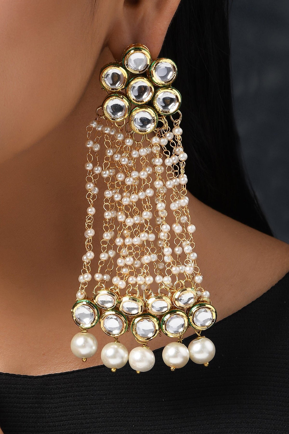 Floral Top Kundan Earrings 