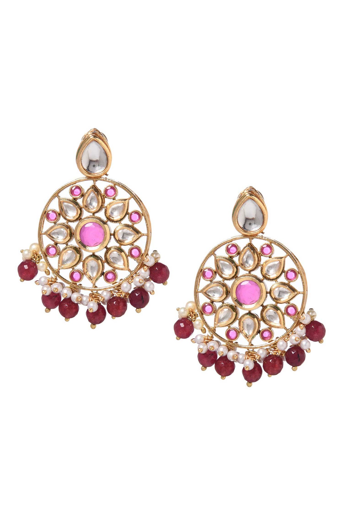 Handcrafted Floral Pattern Kundan Earrings 