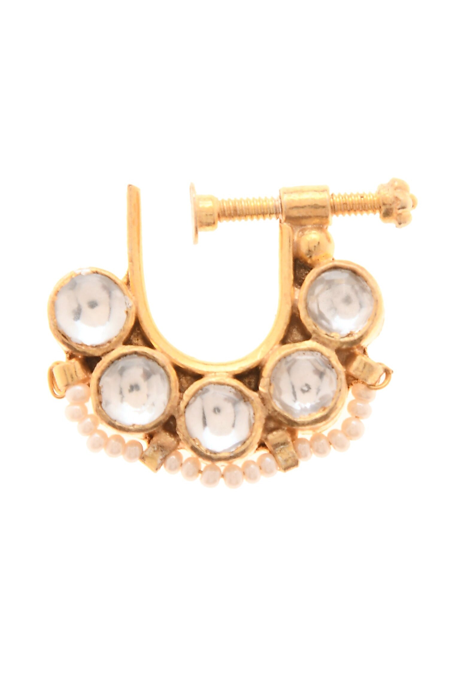 Gold Kundan Pearl Nose Pin 
