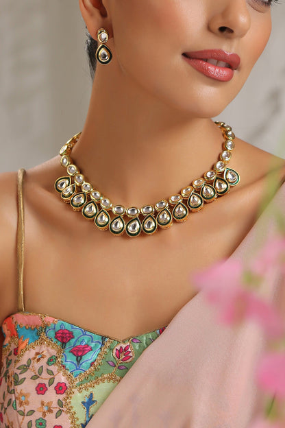 Tear Drop Carved Necklace Set 