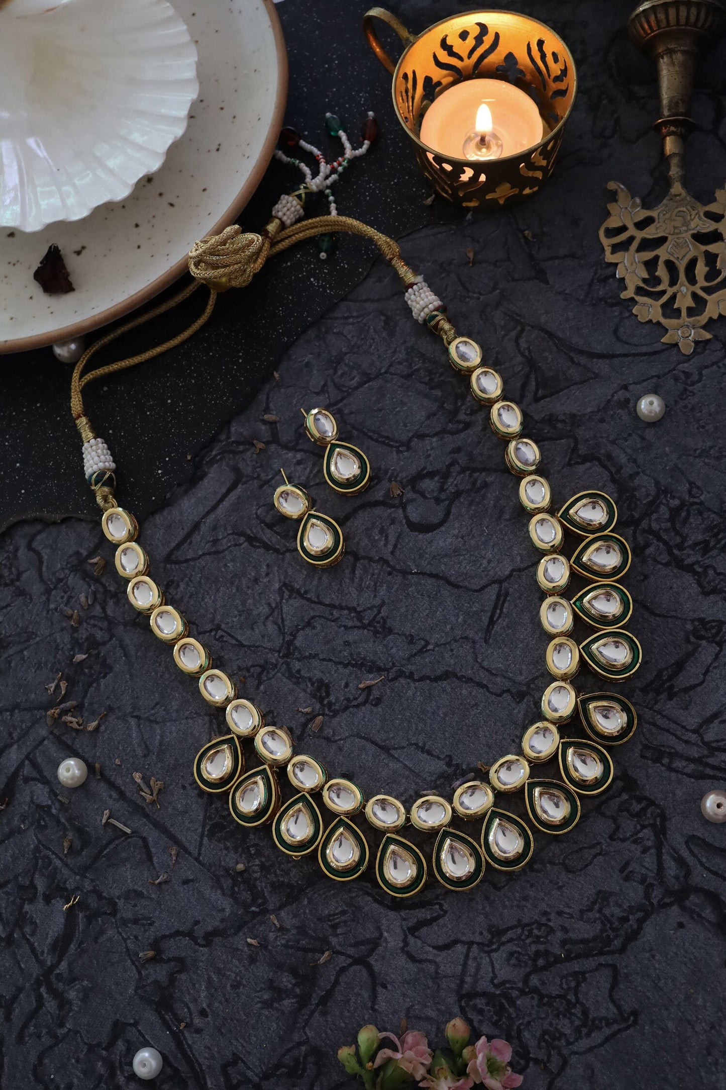 Tear Drop Carved Necklace Set 