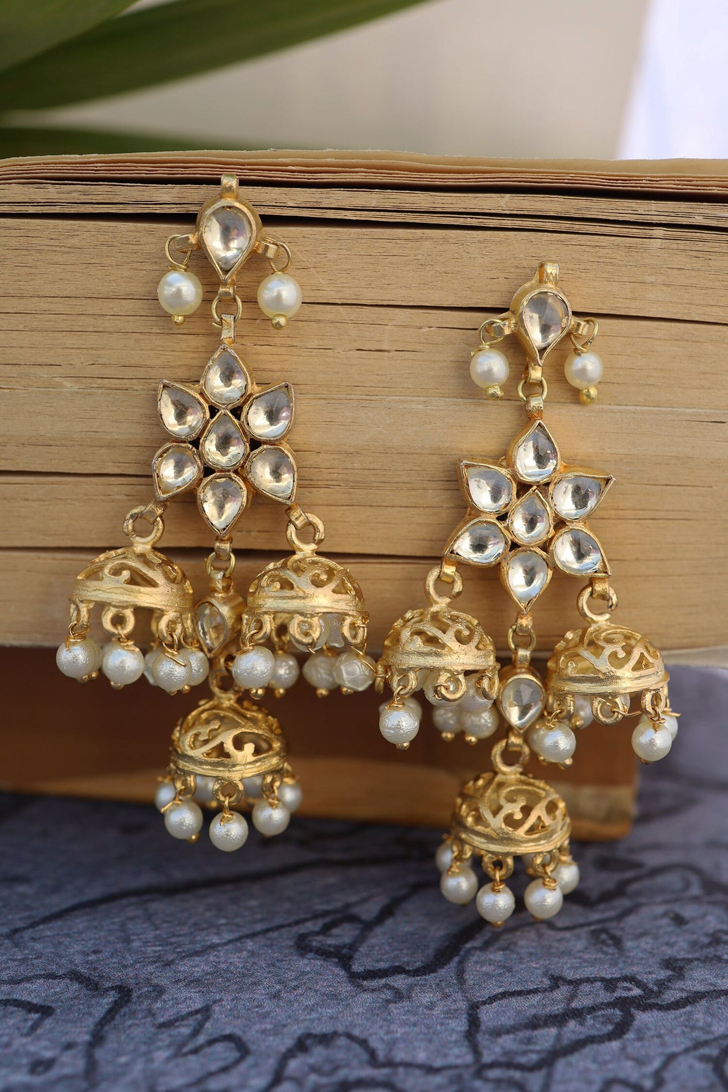 Kundan Cutwork Dangler Earrings 