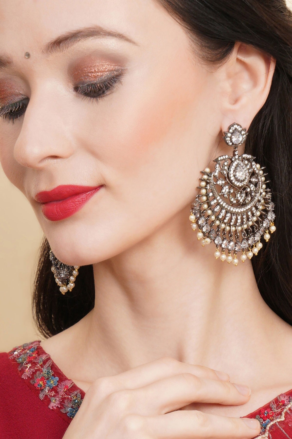 Stone Studded Floral Chandbalis 