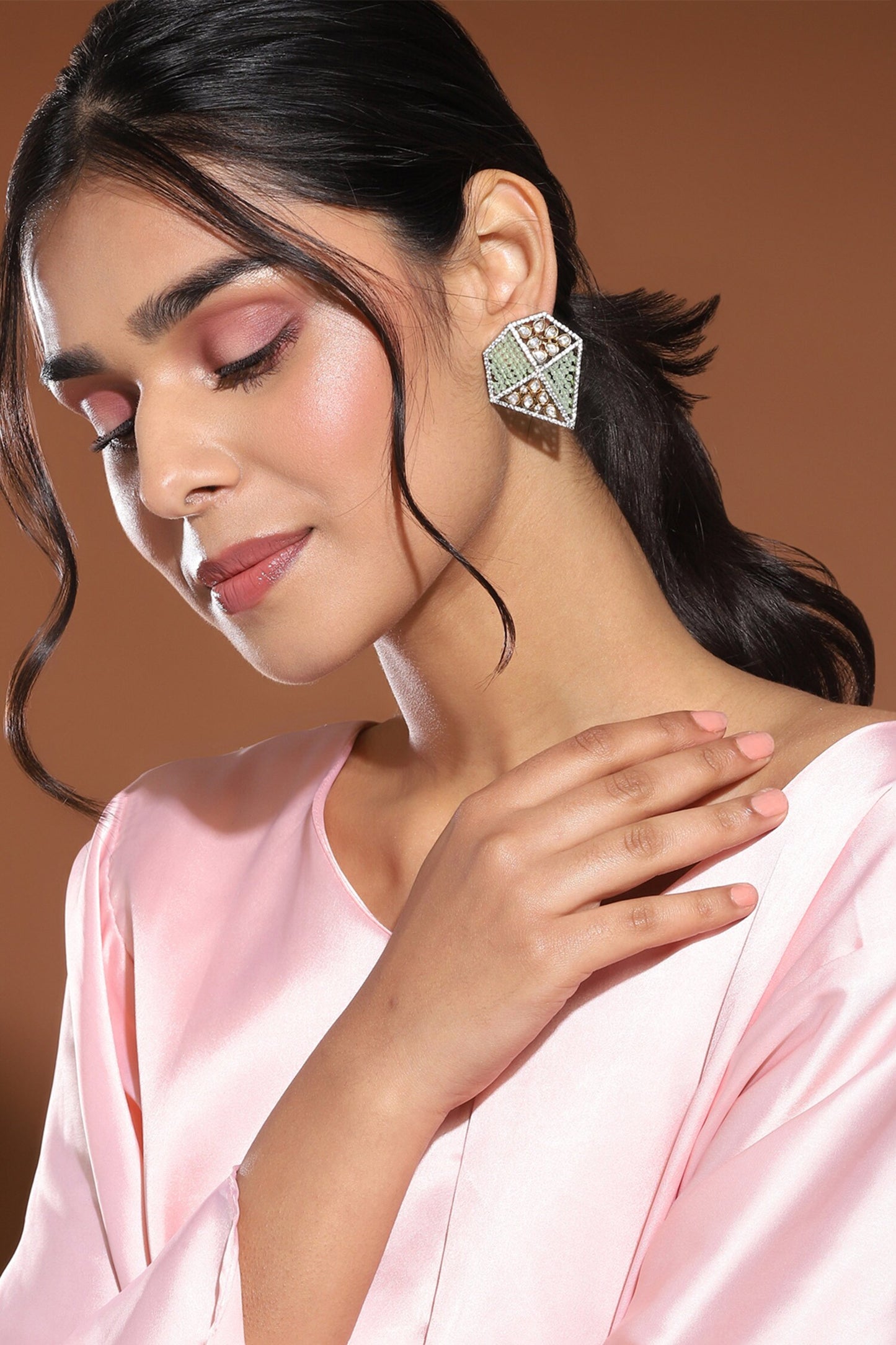 Kundan Embellished Geometric Studs 