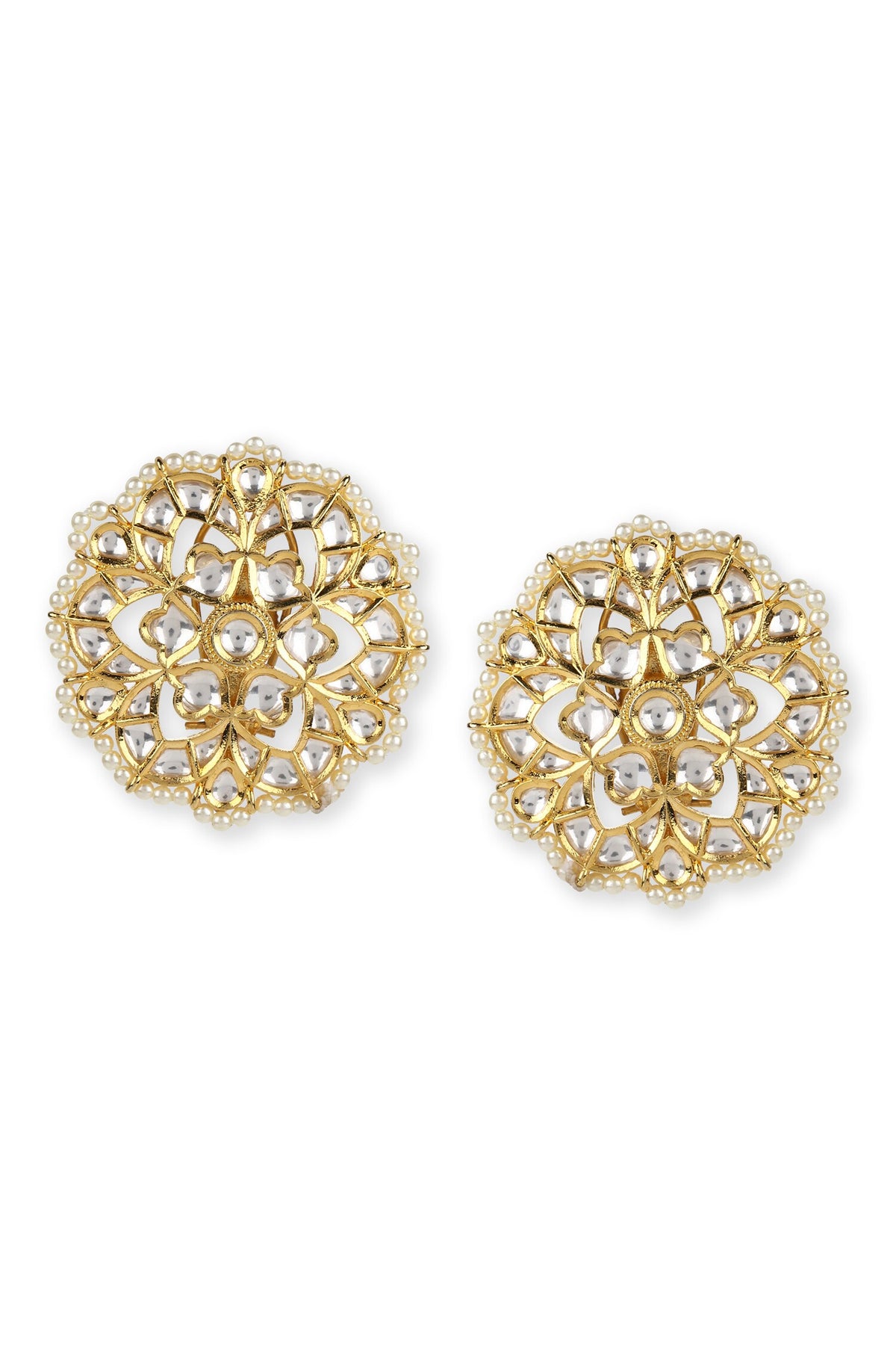 Clear Kundan Studded Floral Studs 