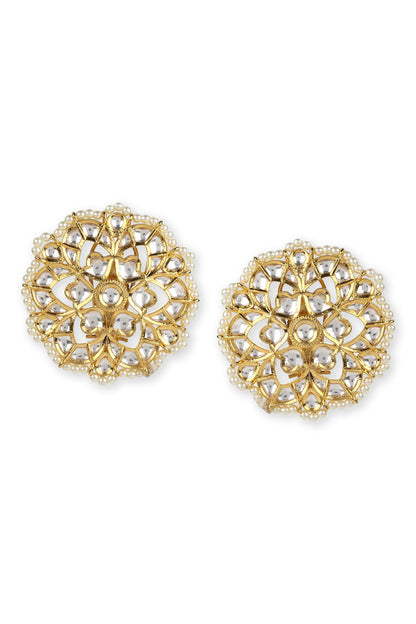 Clear Kundan Studded Floral Studs 