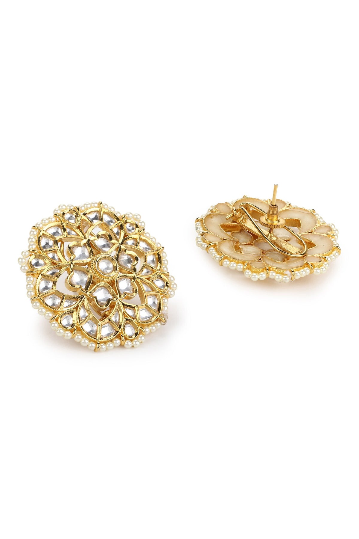 Clear Kundan Studded Floral Studs 