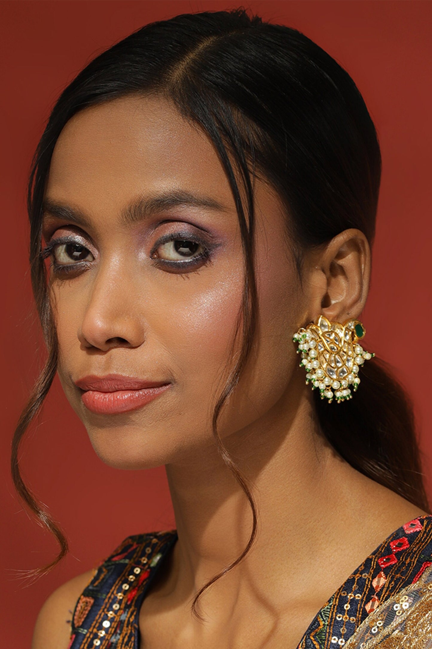 Clear Kundan Studded Peacock Earrings 