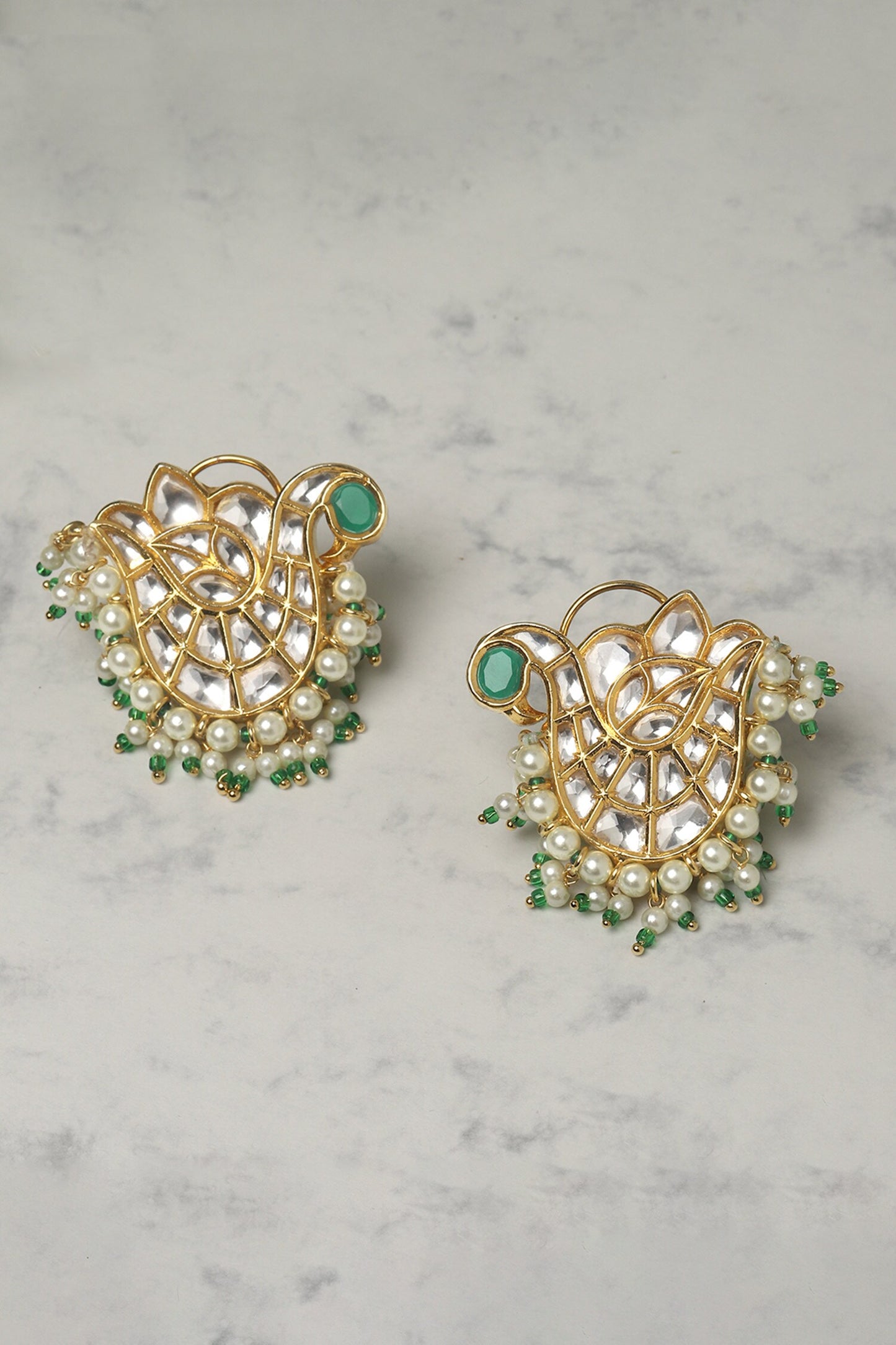Clear Kundan Studded Peacock Earrings 