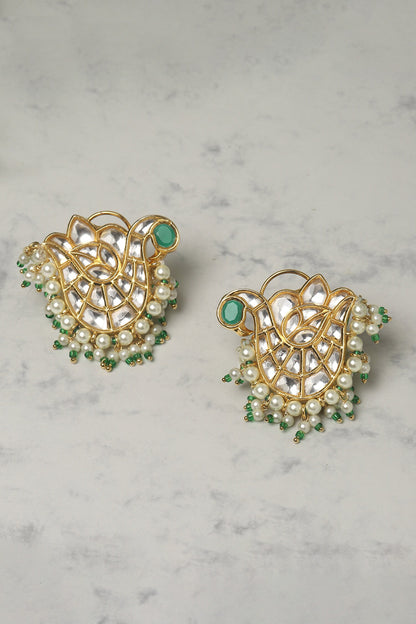 Clear Kundan Studded Peacock Earrings 