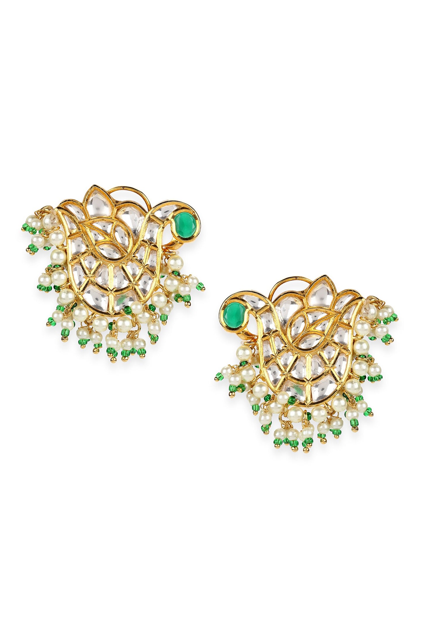 Clear Kundan Studded Peacock Earrings 