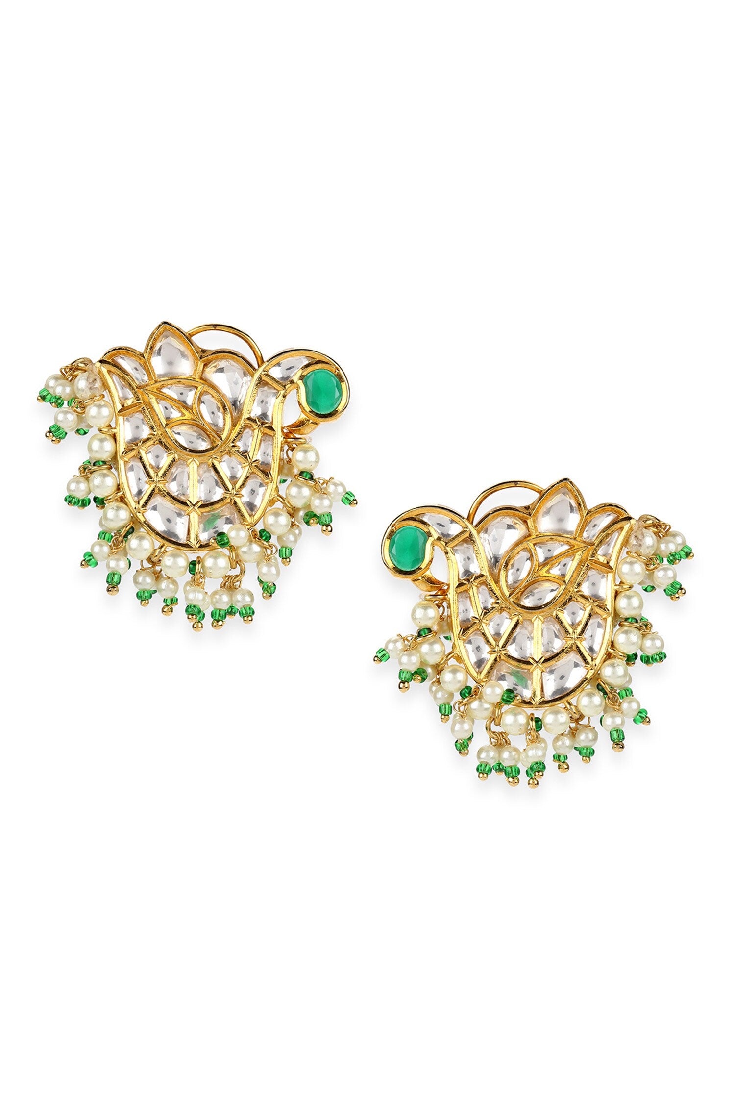Clear Kundan Studded Peacock Earrings 