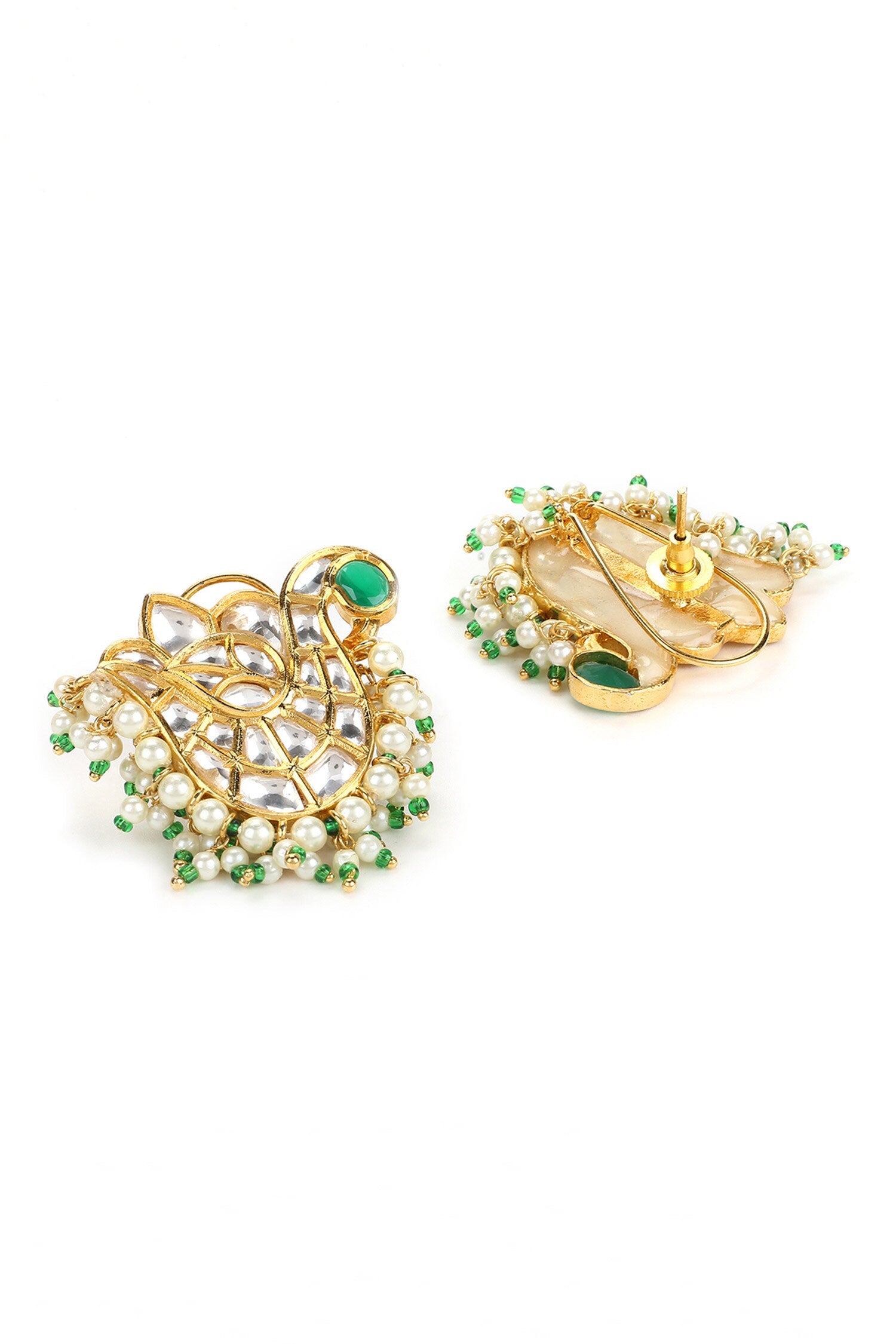 Clear Kundan Studded Peacock Earrings 