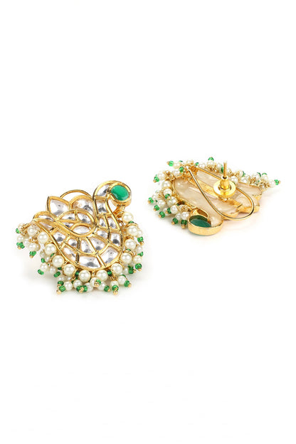 Clear Kundan Studded Peacock Earrings 
