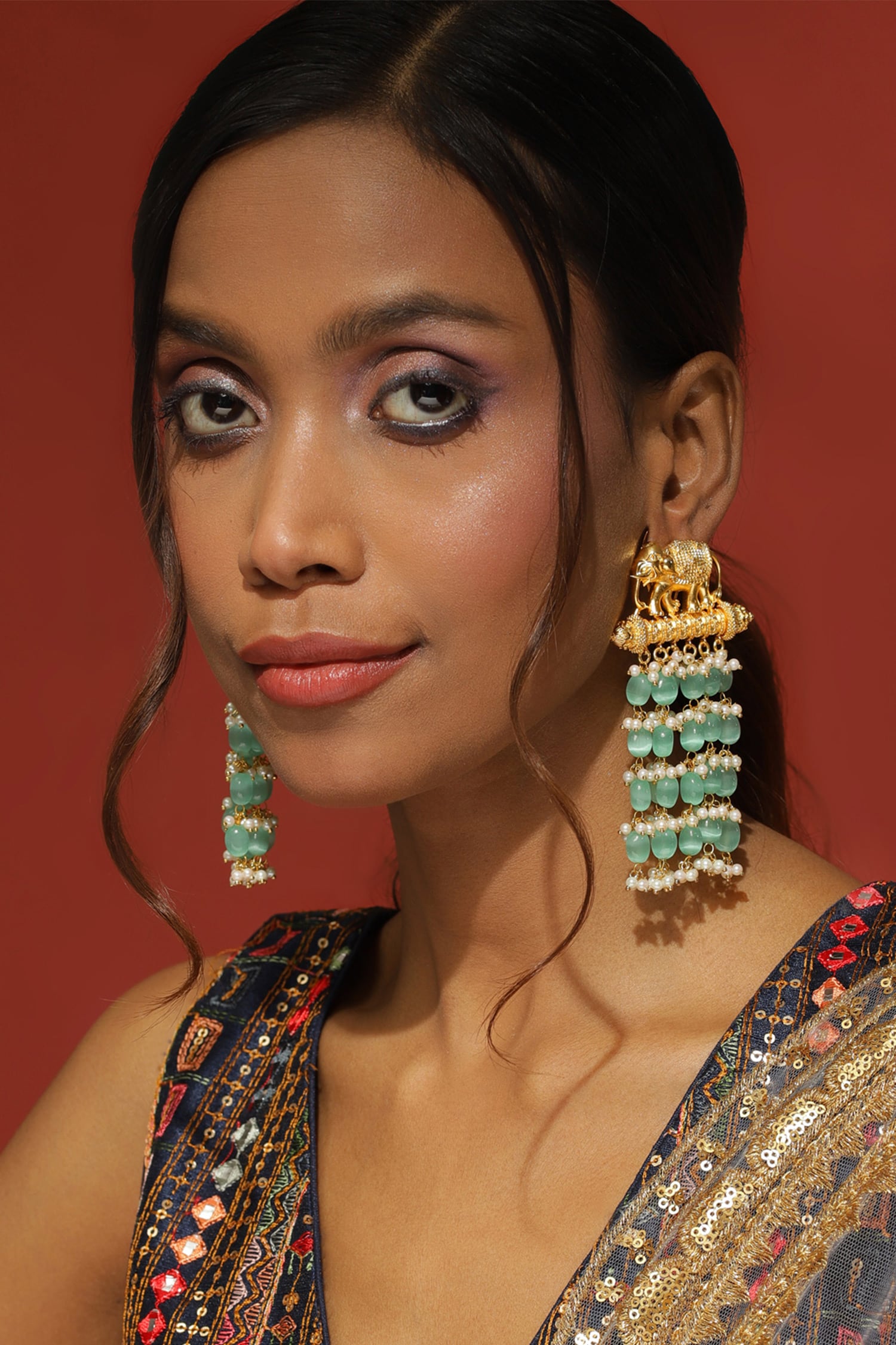 Elephant Bead Tassel Earrings 
