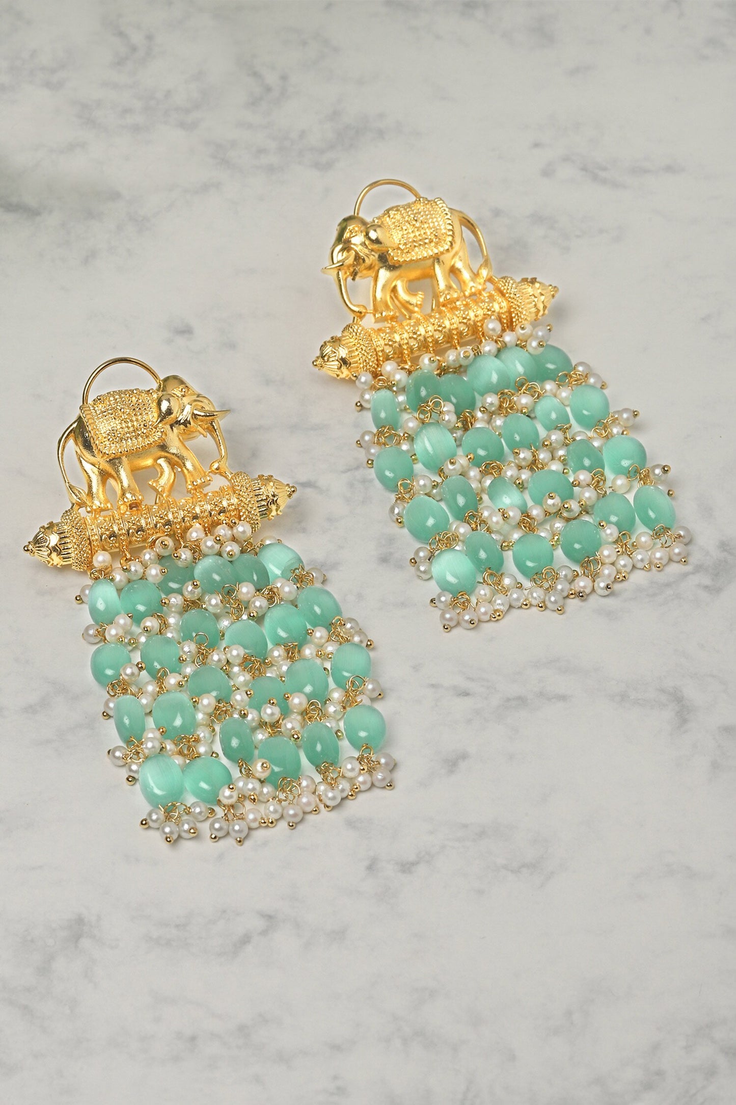 Elephant Bead Tassel Earrings 