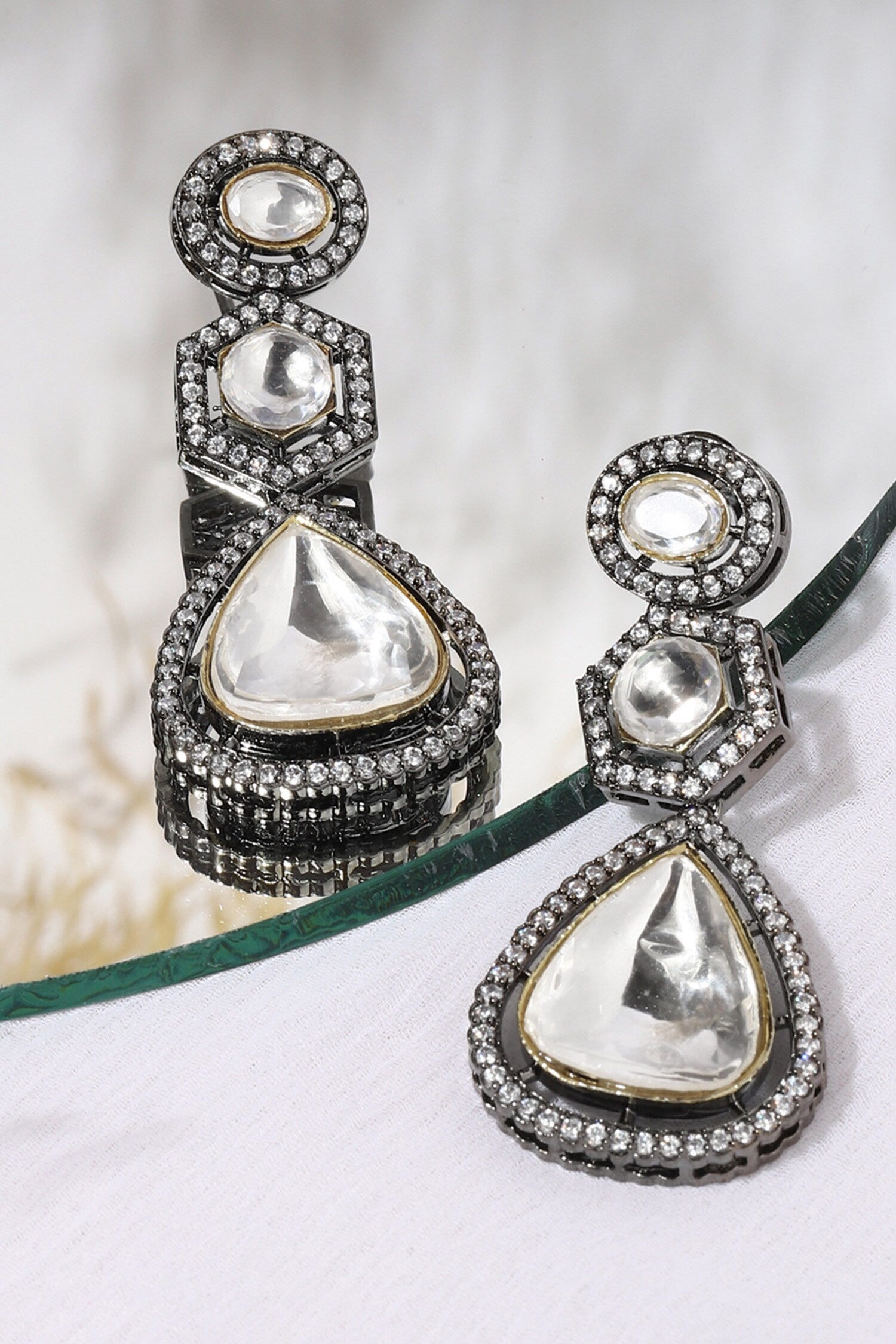 Kundan Studded Geometric Earrings 