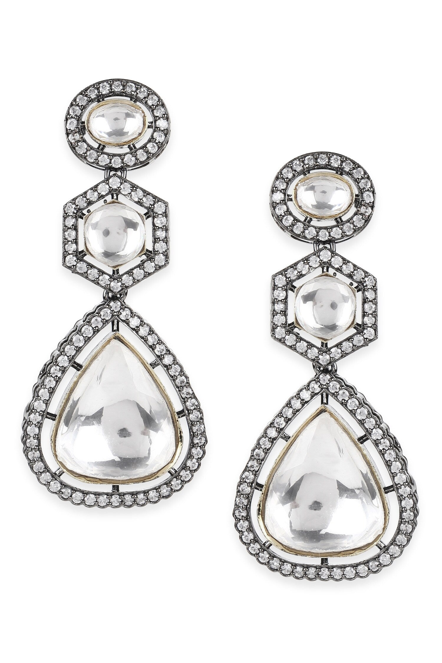 Kundan Studded Geometric Earrings 