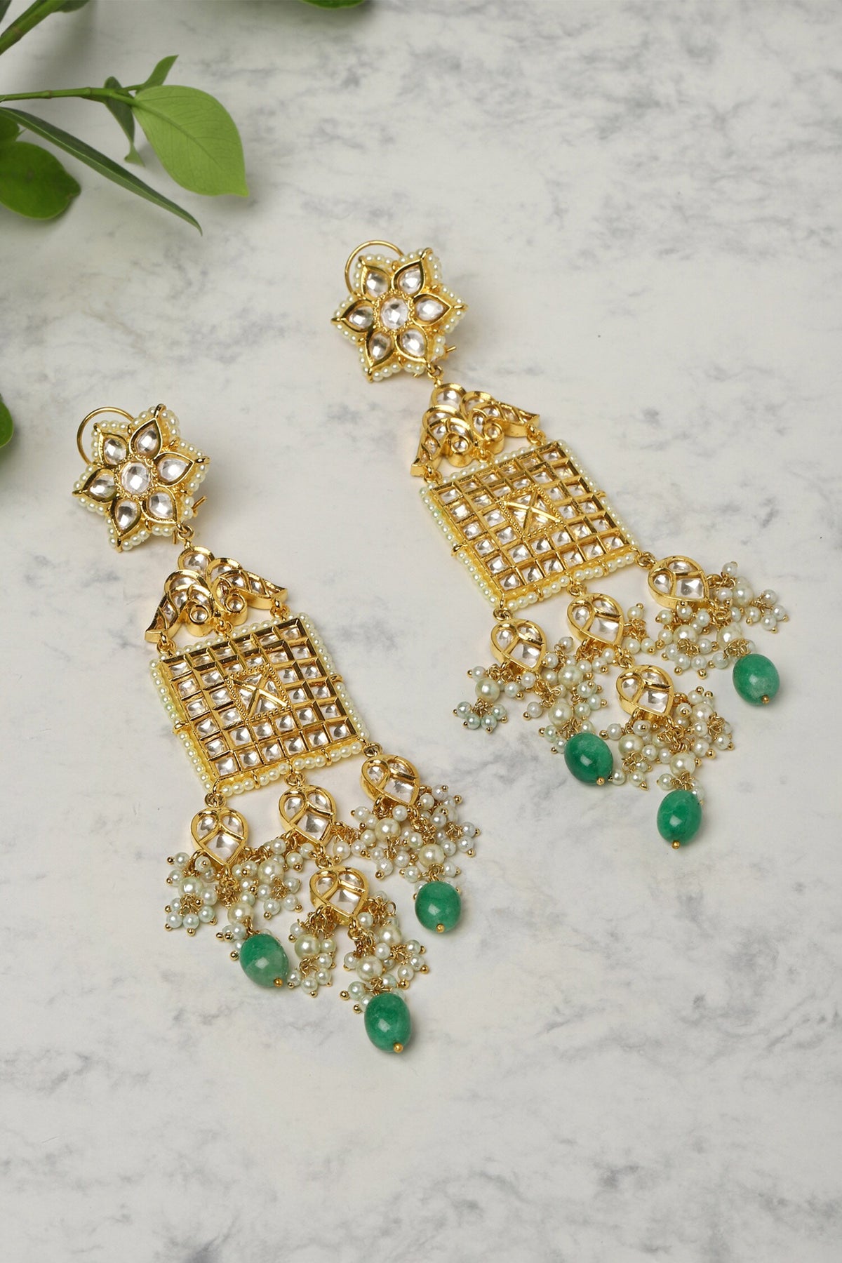 Kundan Studded Bead Tassel Earrings 