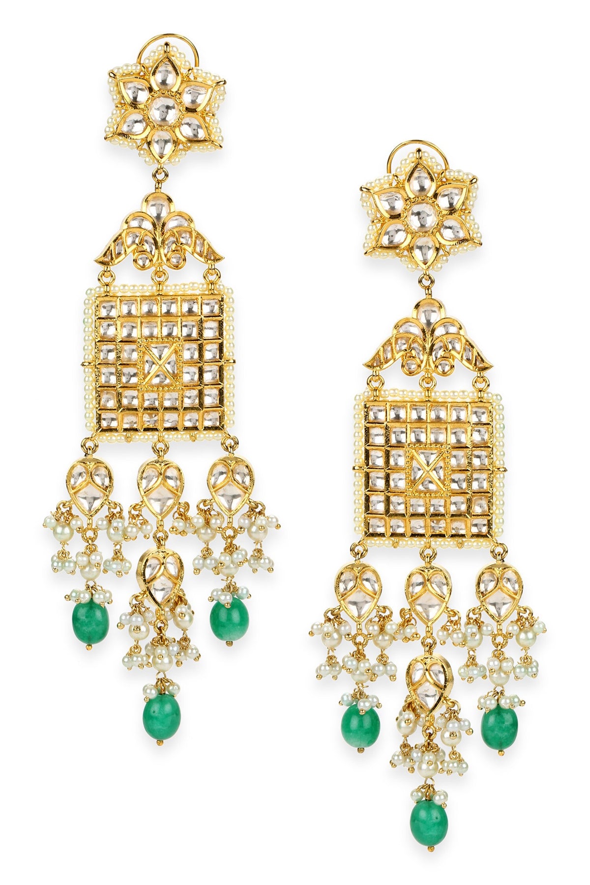 Kundan Studded Bead Tassel Earrings 