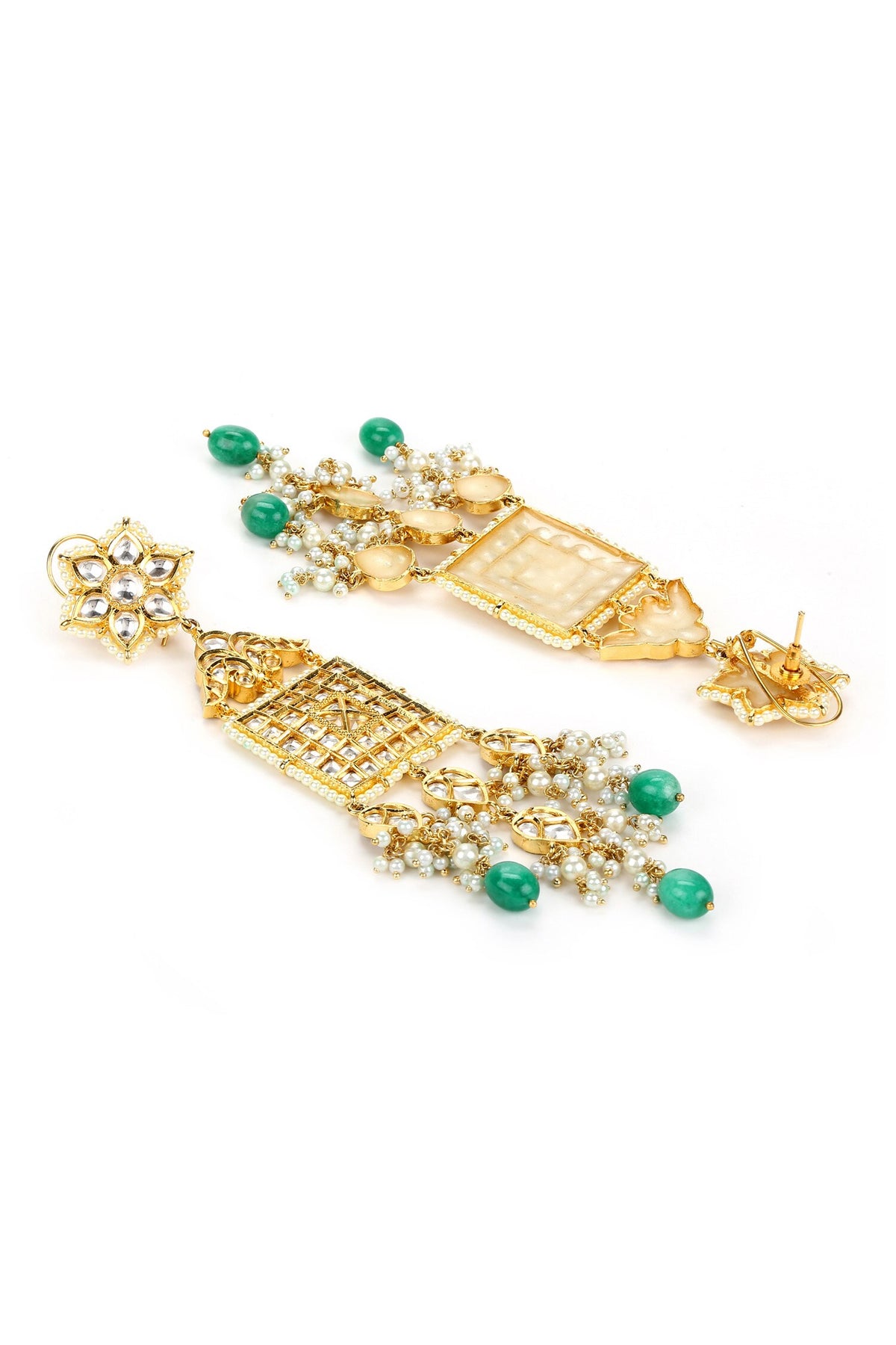 Kundan Studded Bead Tassel Earrings 