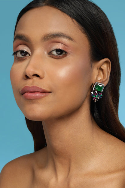 Stone Studded Floral Earrings 