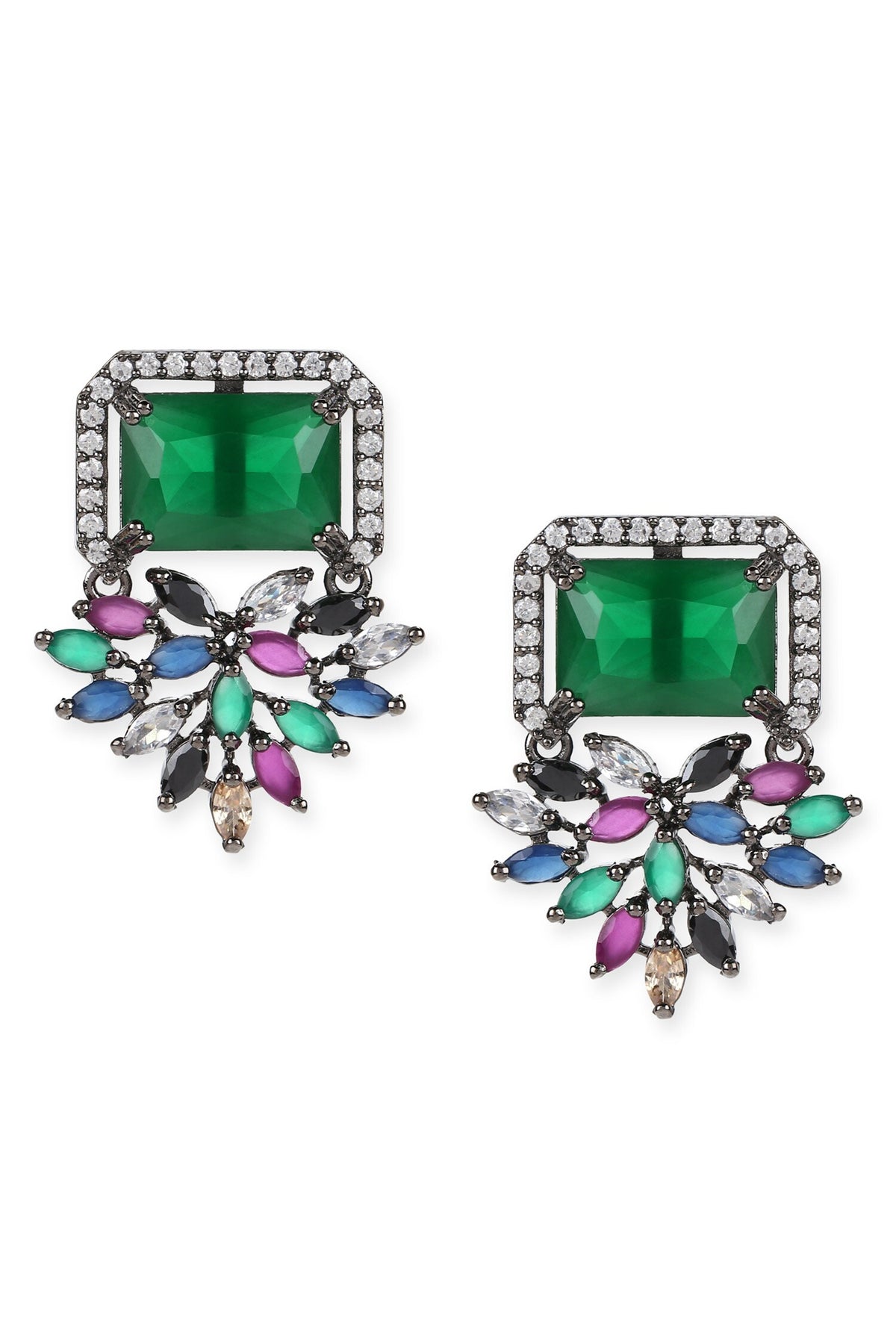 Stone Studded Floral Earrings 