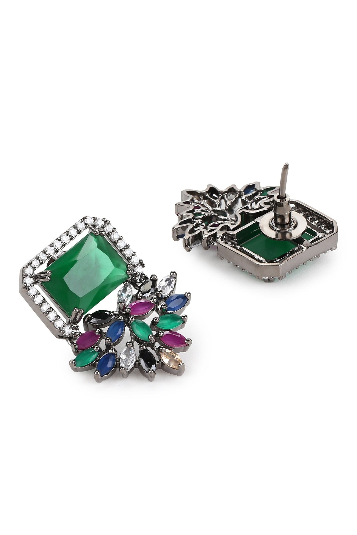 Stone Studded Floral Earrings 