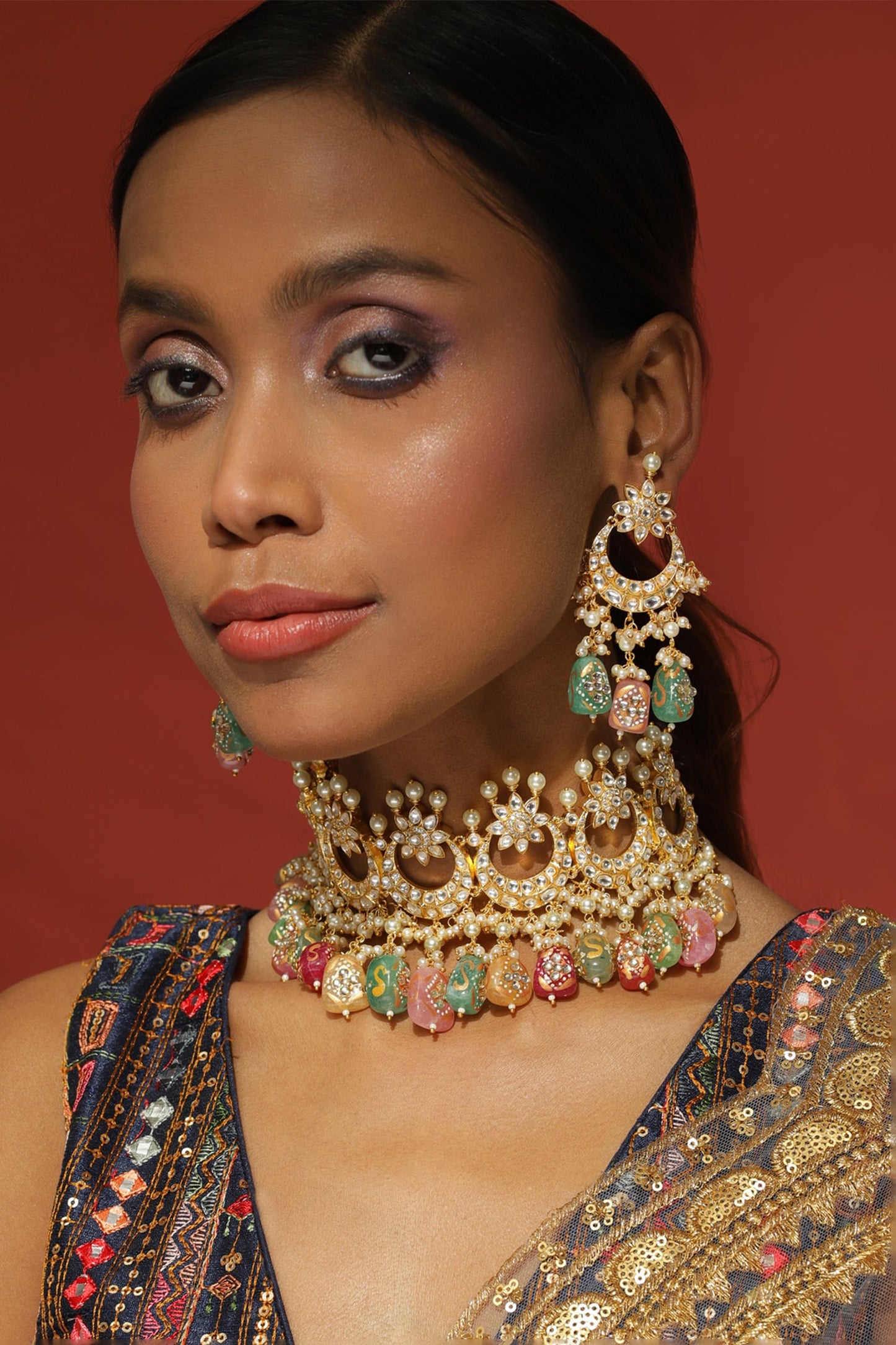 Kundan Studded Half-Moon Choker Set 