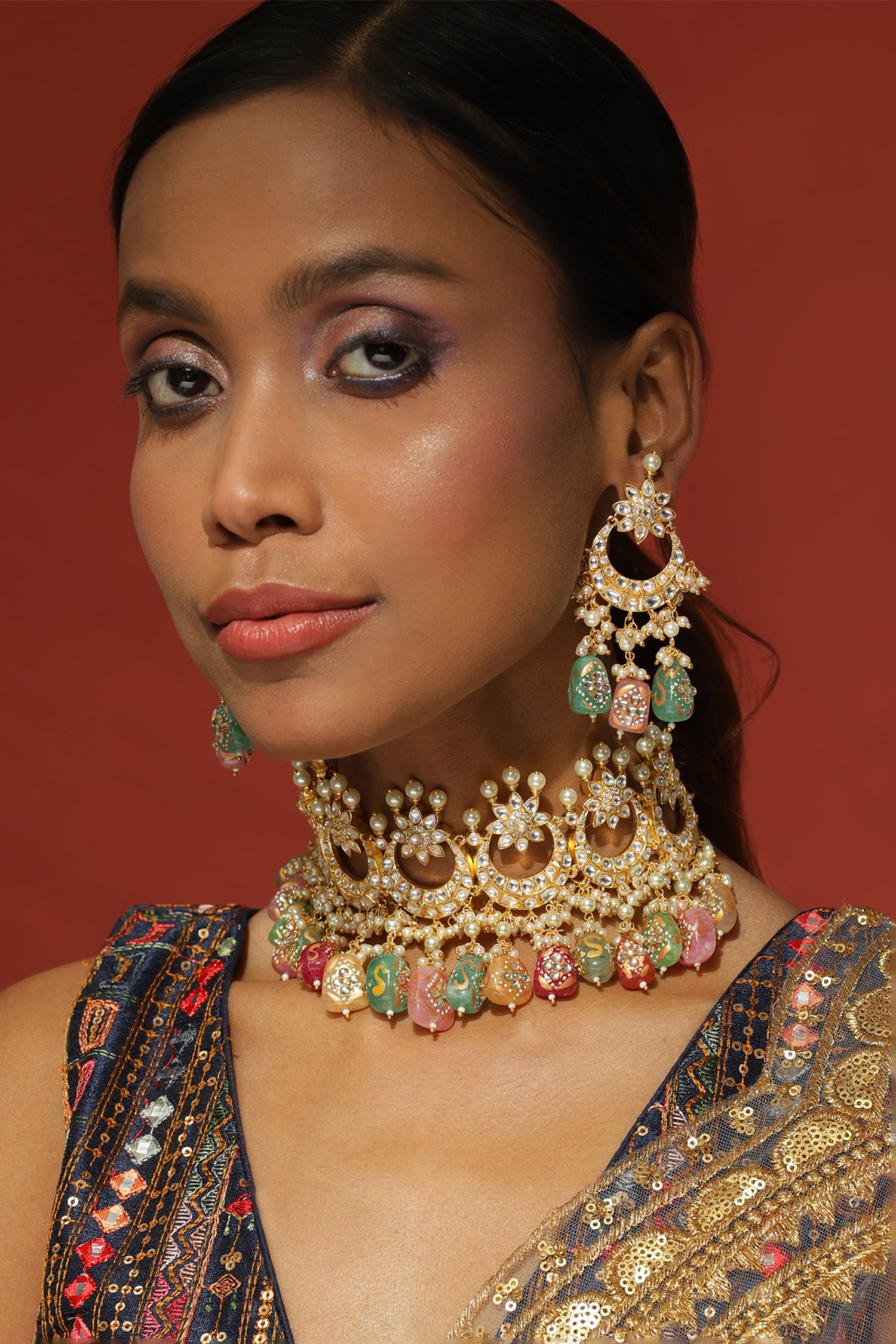 Kundan Studded Half-Moon Choker Set 