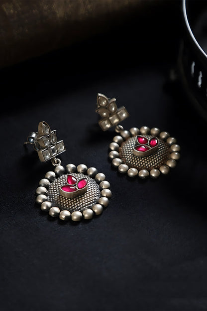 Kundan Studded Round Drop Earrings 