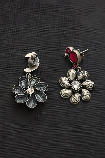 Kundan Studded Bird Floral Earrings 