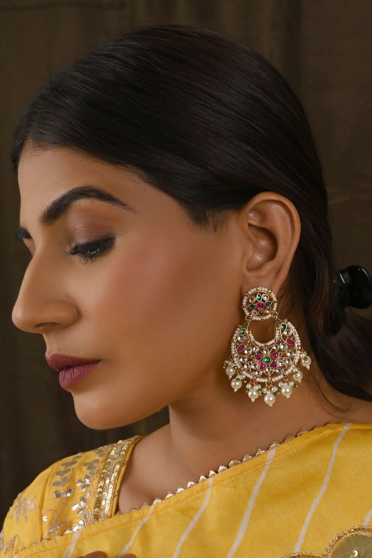 Kundan Embellished Cutwork Earrings 