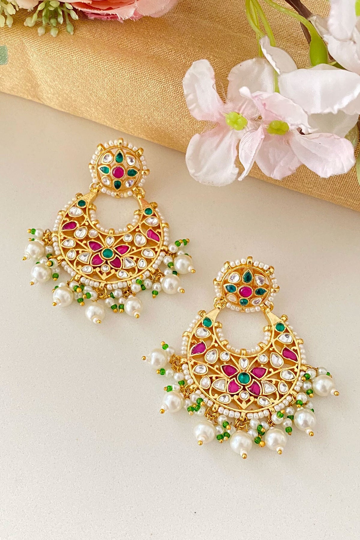 Kundan Embellished Cutwork Earrings 