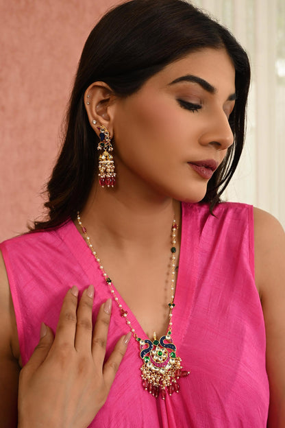 Half Crescent Carved Pendant Necklace Set 