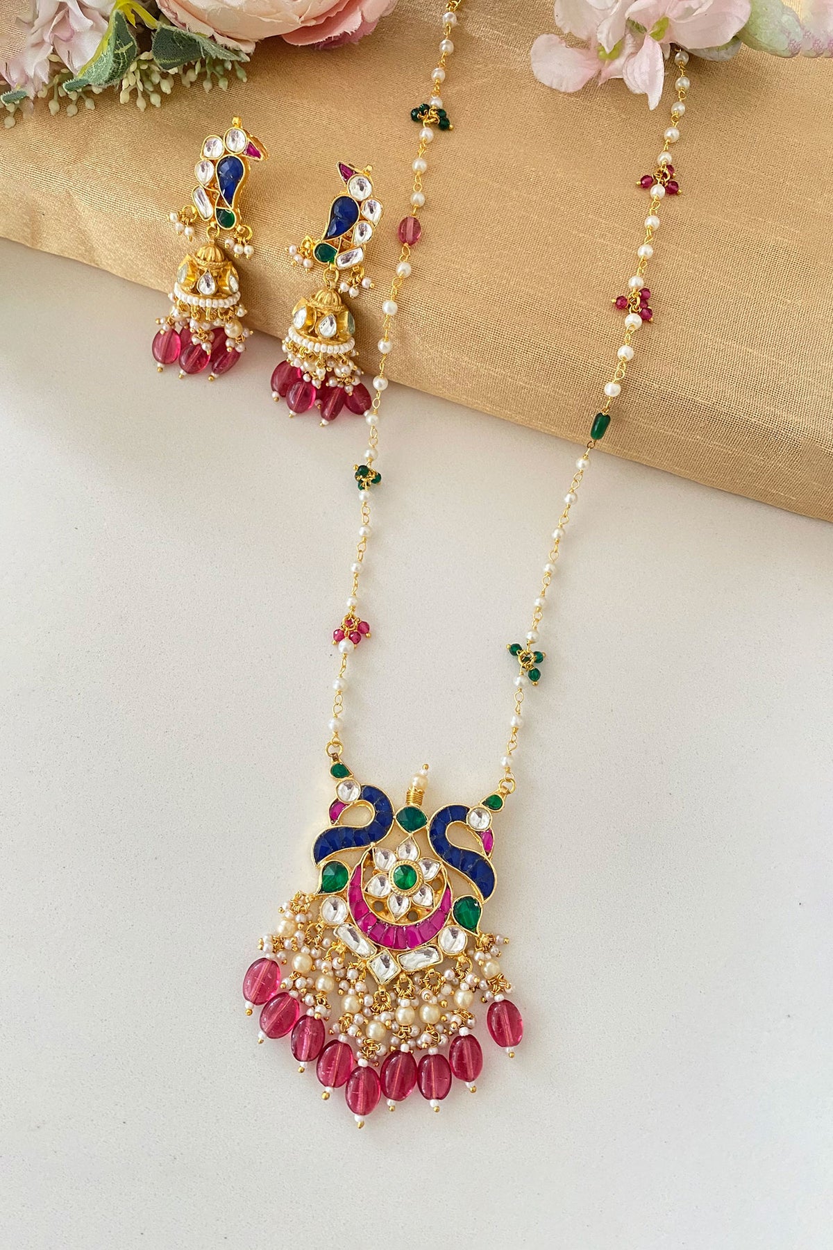 Half Crescent Carved Pendant Necklace Set 