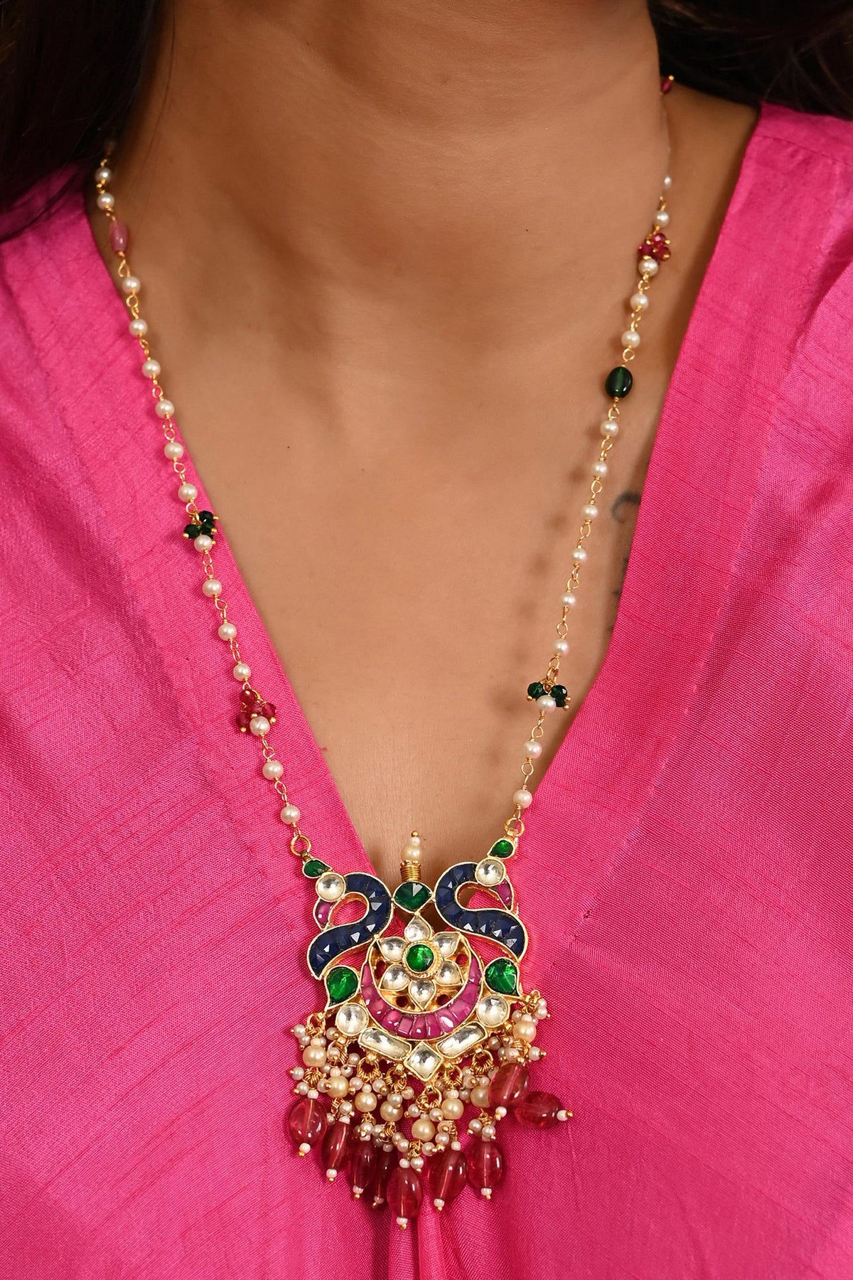 Half Crescent Carved Pendant Necklace Set 
