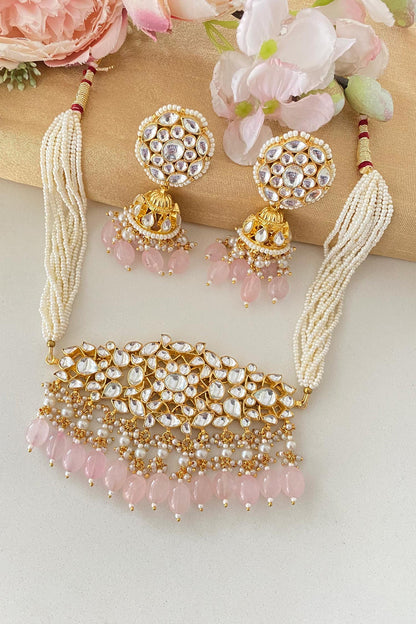 Floral Carved Cutwork Pendant Choker Set 