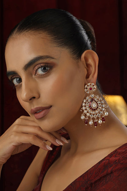 Polki Studded Floral Chandbali Earrings 