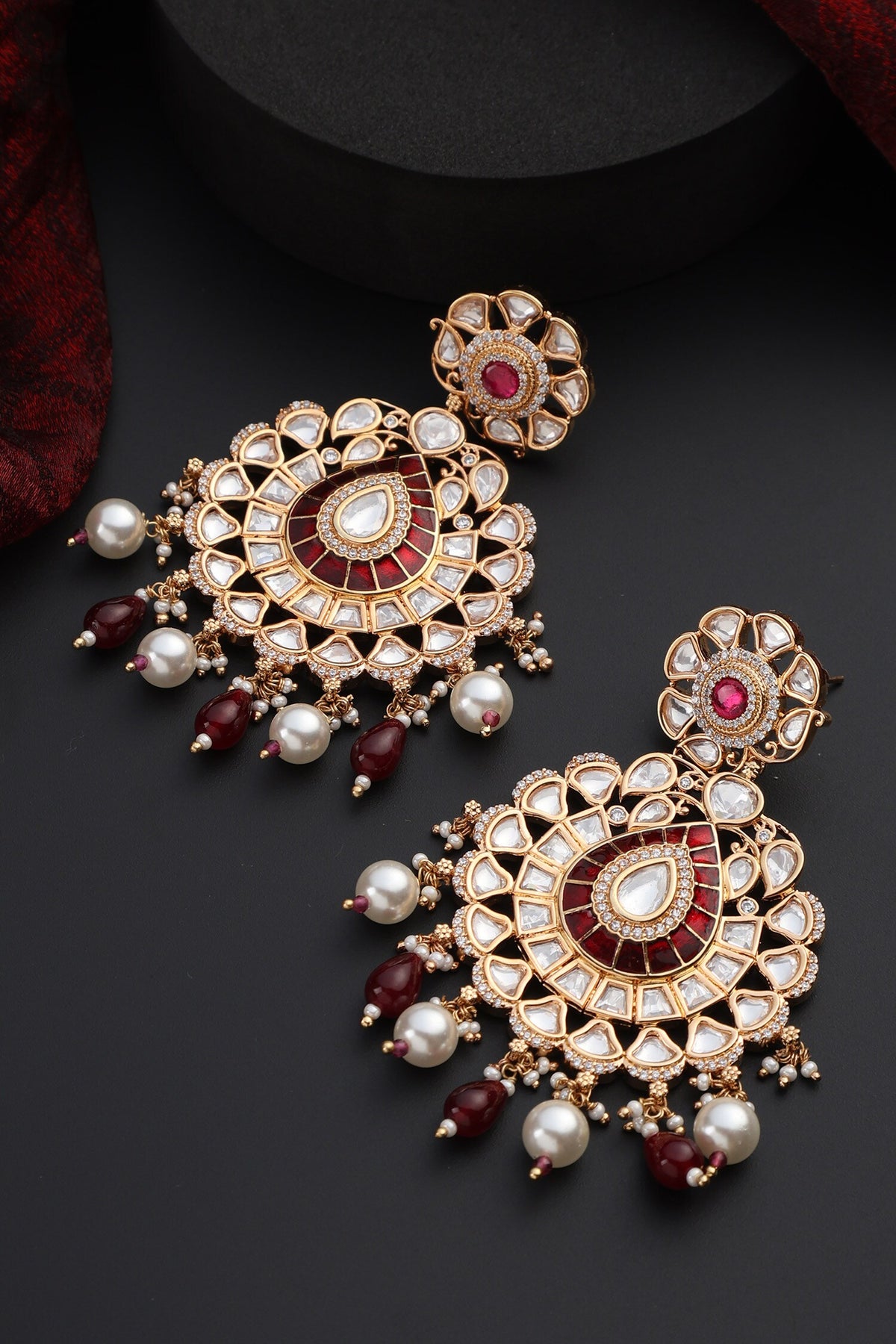 Polki Studded Floral Chandbali Earrings 