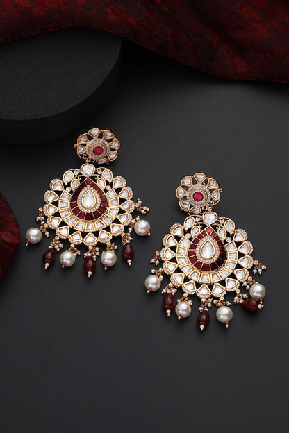 Polki Studded Floral Chandbali Earrings 