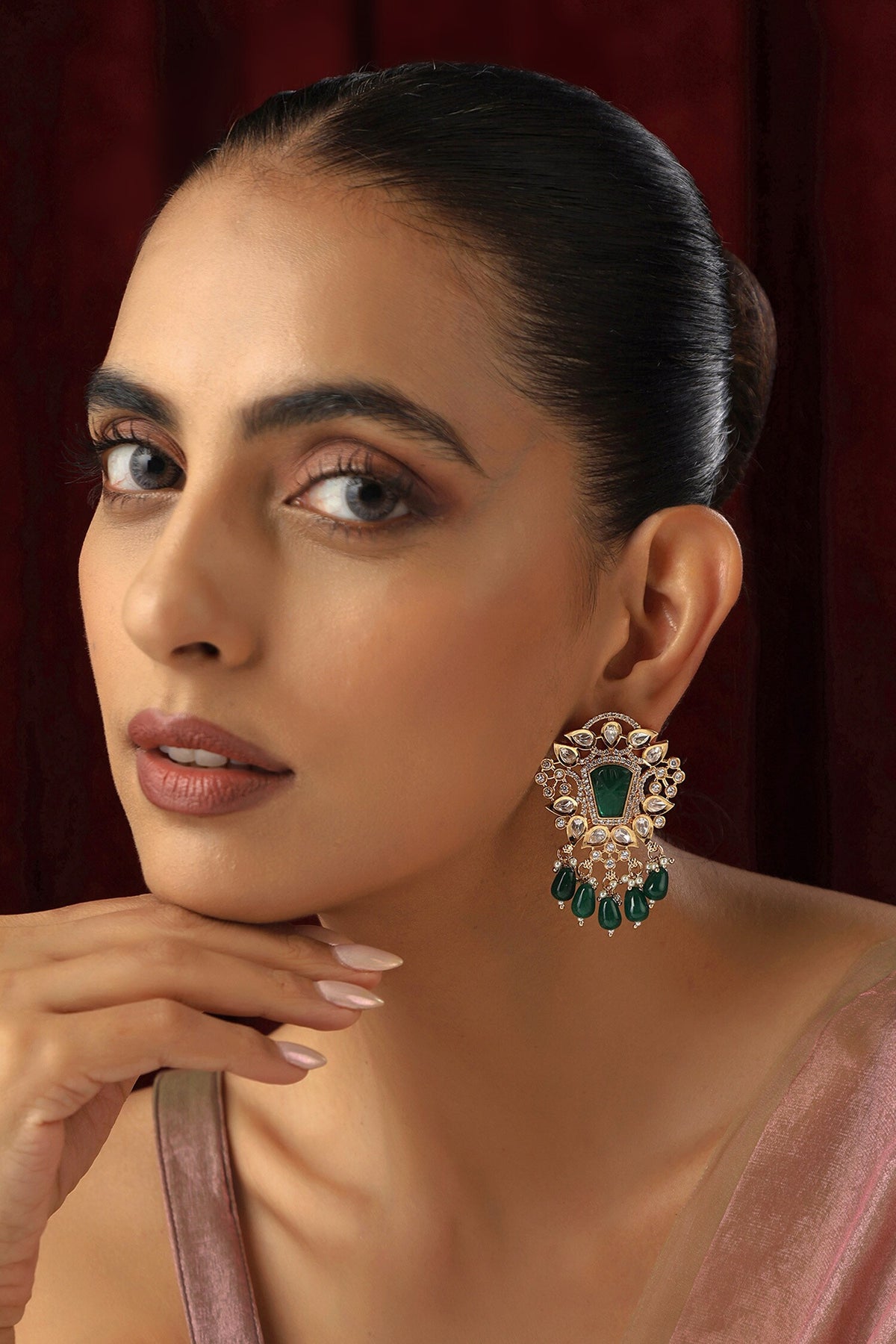 Foliage Polki Studded Earrings 
