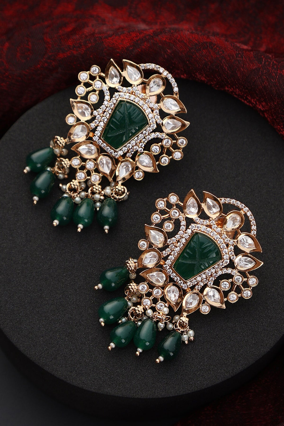 Foliage Polki Studded Earrings 