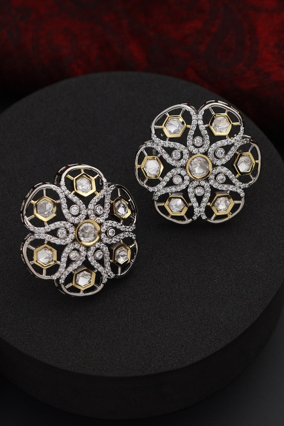 Floral Polki Studded Stud Earrings 
