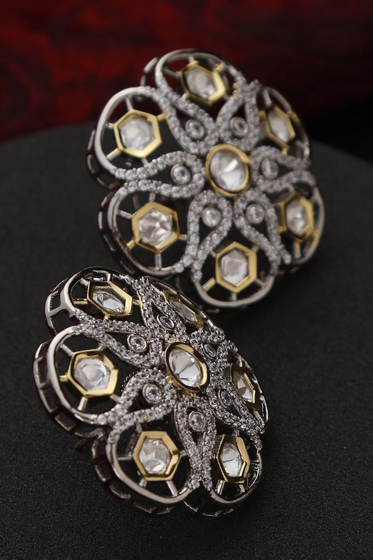 Floral Polki Studded Stud Earrings 