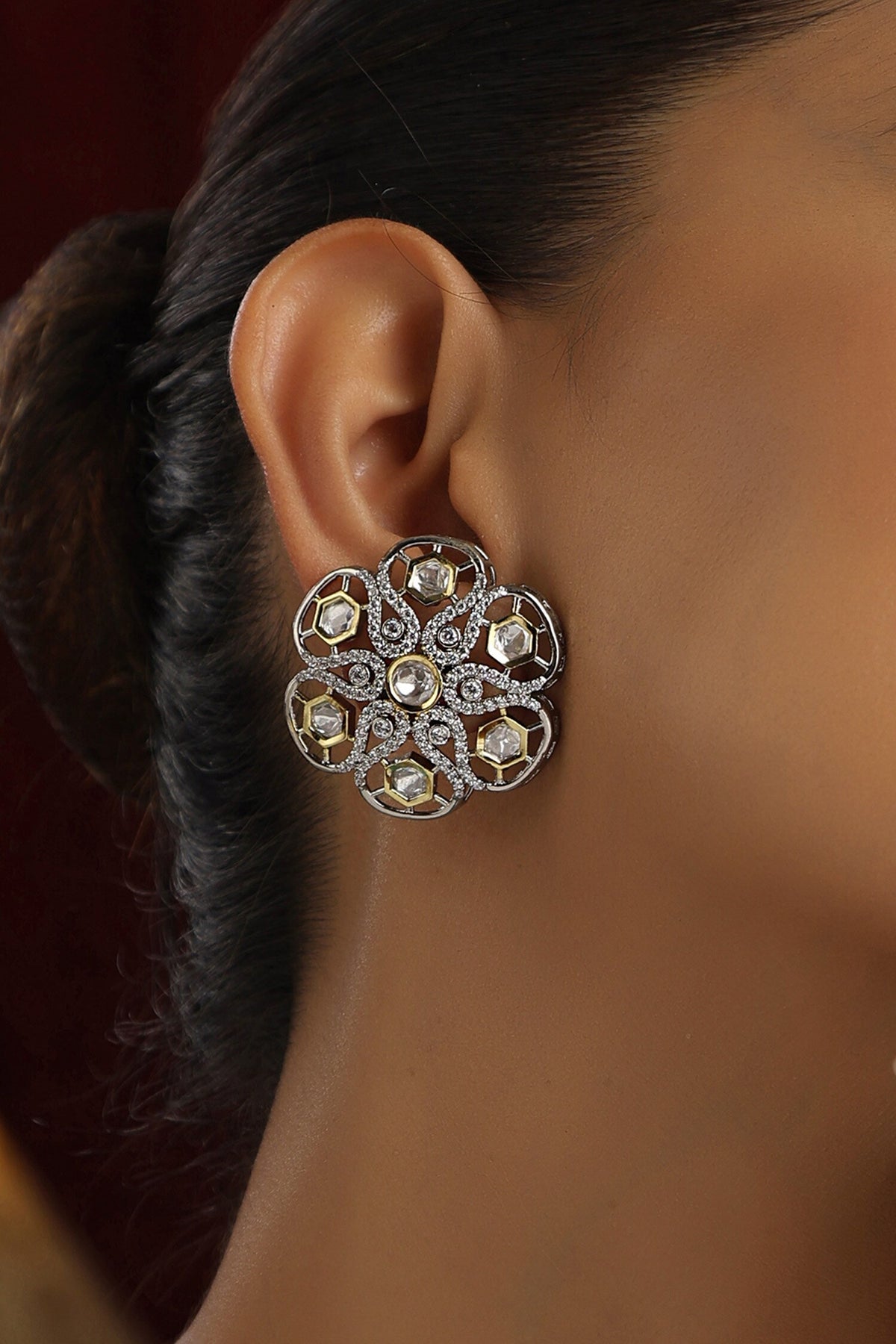 Floral Polki Studded Stud Earrings 
