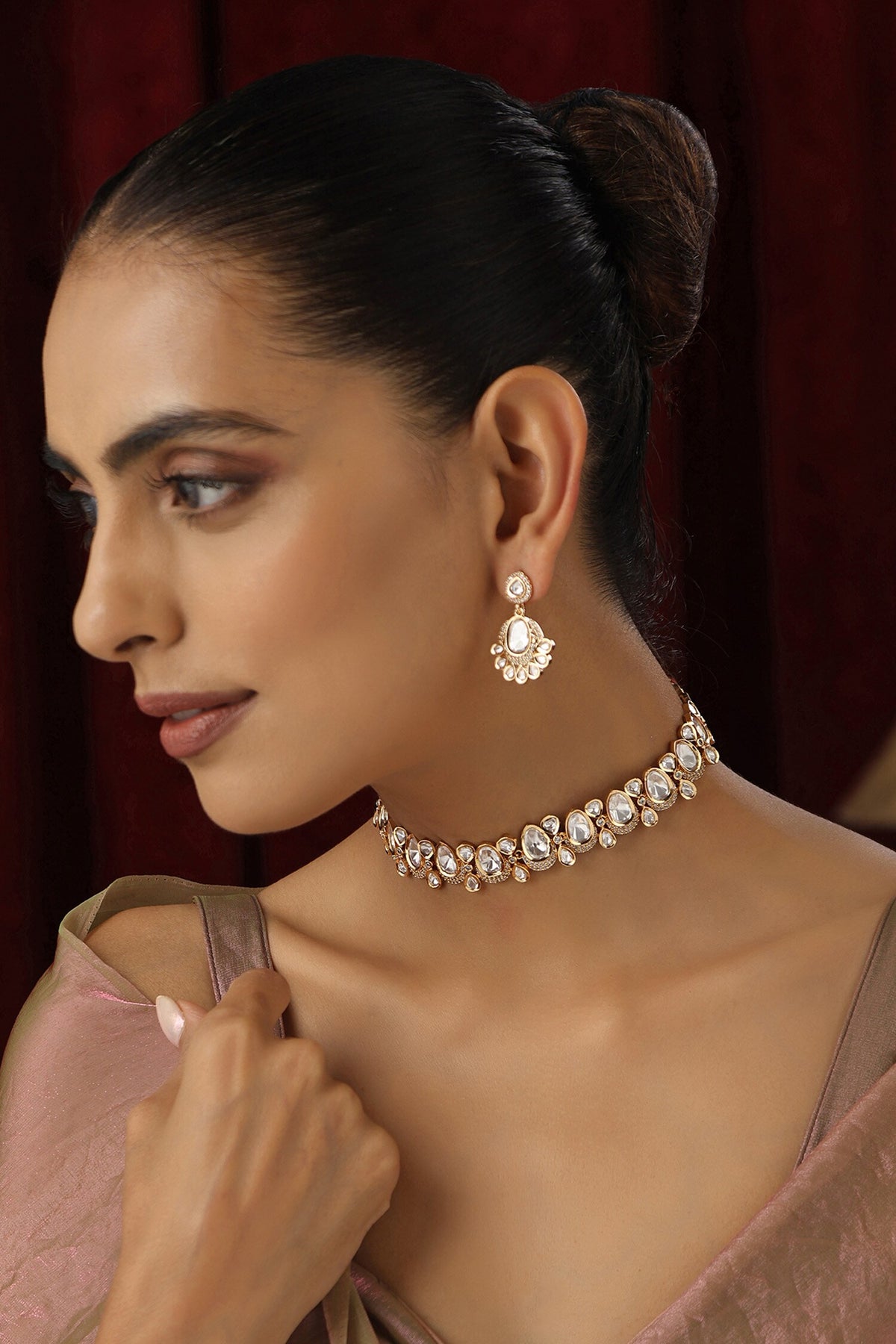 Drop Polki Studded Choker Set 