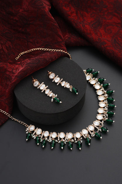 Polki Studded Bead Tassel Choker Set 
