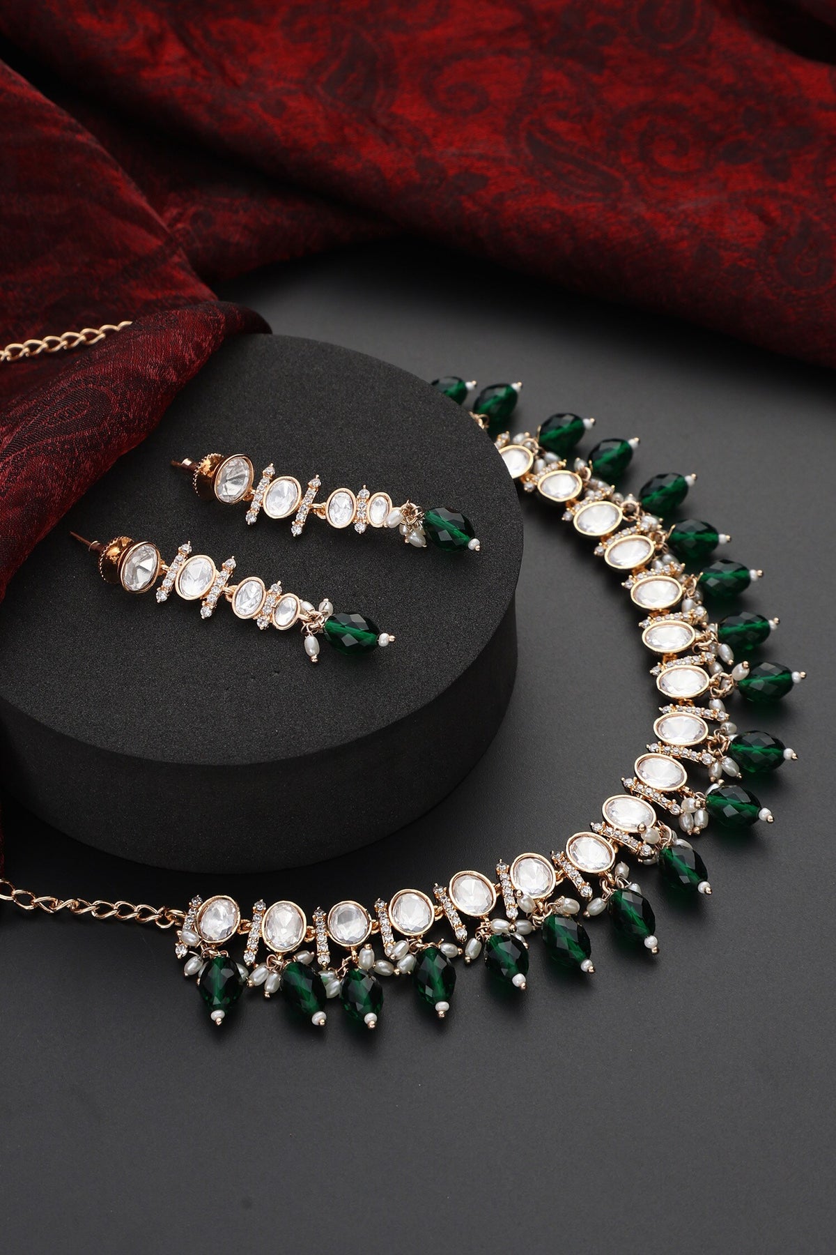 Polki Studded Bead Tassel Choker Set 
