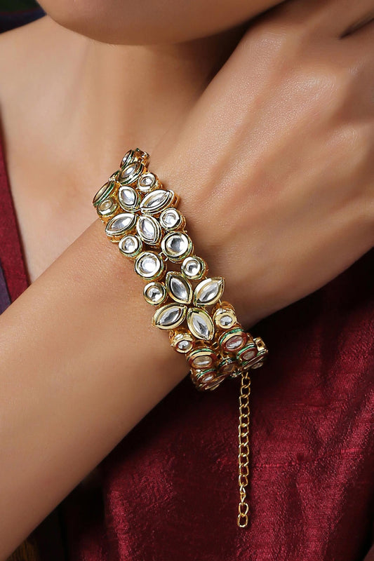 Floral Kundan & Pearl Embellished Bracelet 